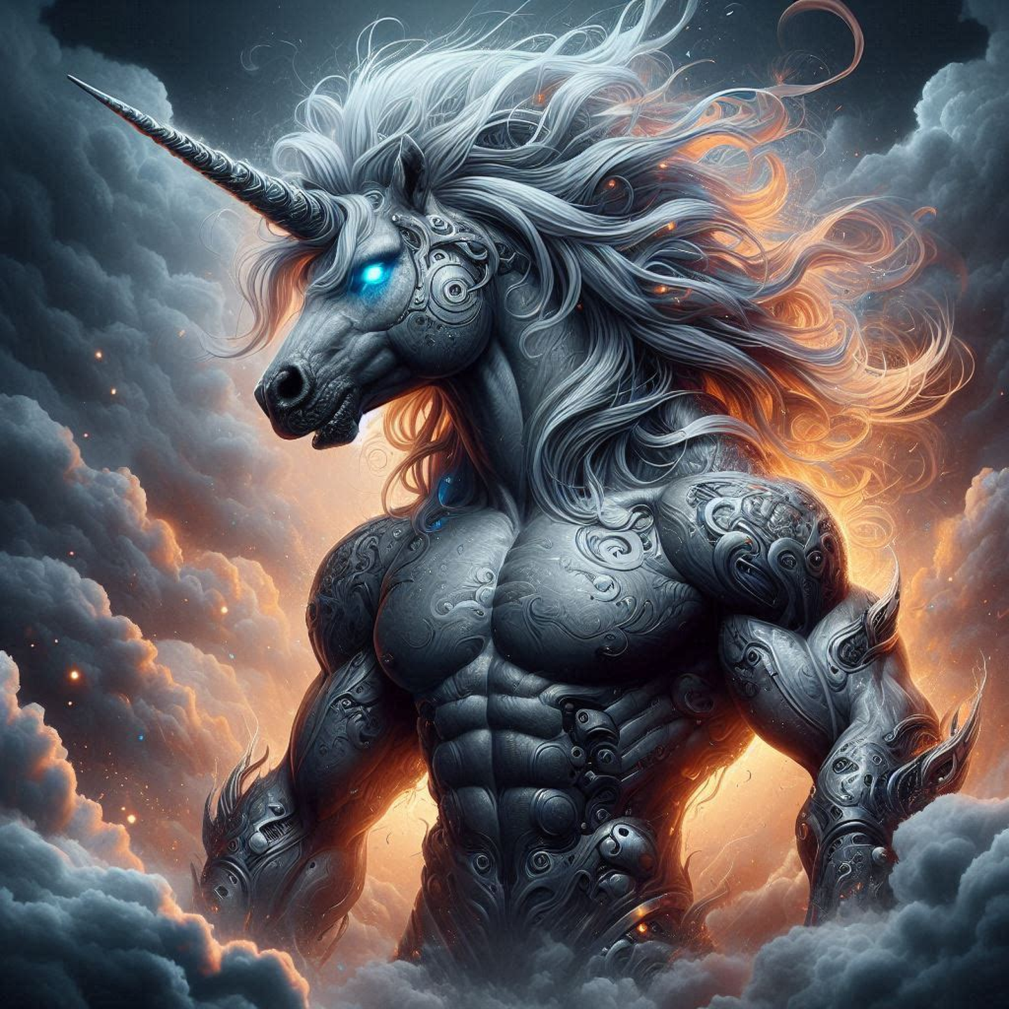 Grey Unicorn Beast Mode -  Ready To Hang  Canvas Hi-Res Wall Artwork