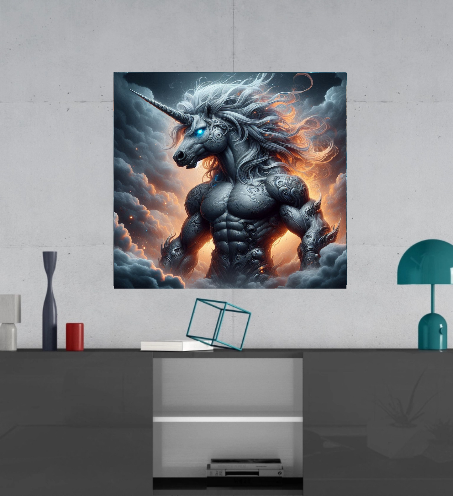 Grey Unicorn Beast Mode -  Ready To Hang  Canvas Hi-Res Wall Artwork