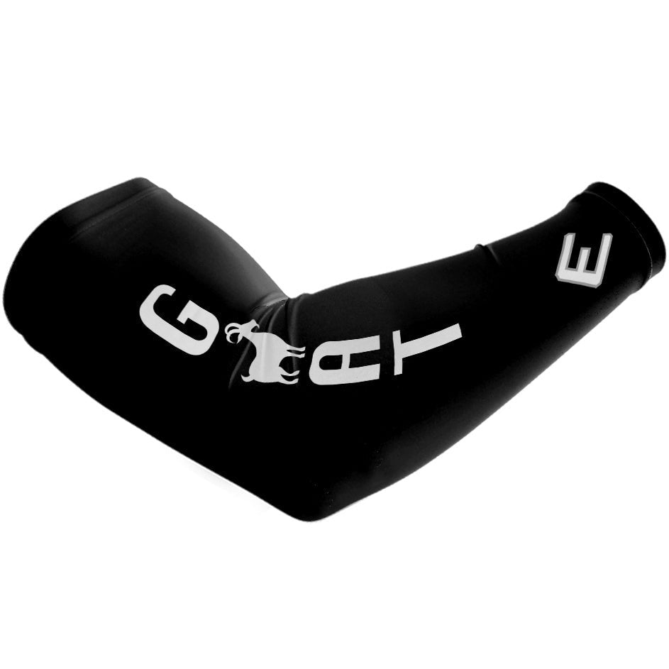 Black elbow pad with a logo on a white background