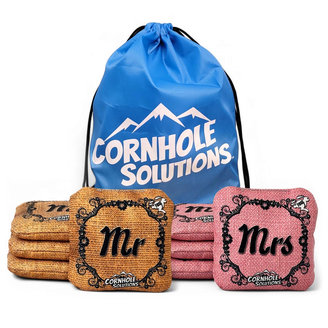 Wedding Mr. Mrs. - Pro Style REC Cornhole Bags – Regulation 6"x6" – Full Set of 8