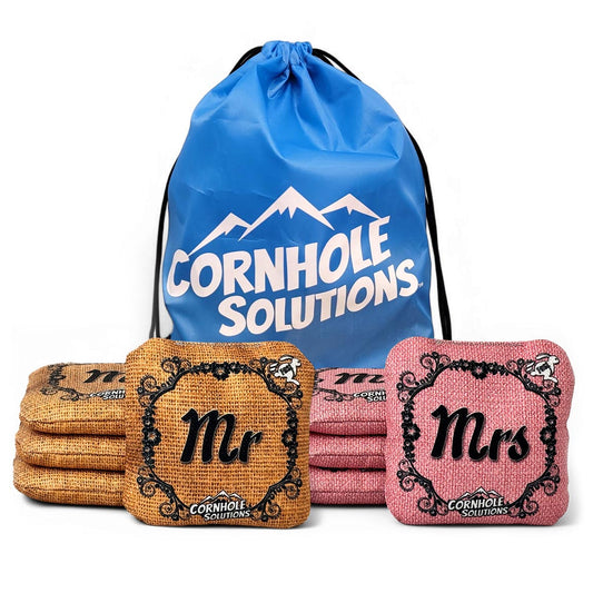 Wedding Mr. Mrs. - Pro Style REC Cornhole Bags – Regulation 6"x6" – Full Set of 8