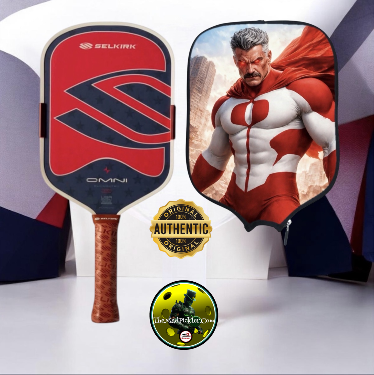 Selkirk OMNI 1776 Elongated 16mm Pickleball Paddle & Omni Man Cover